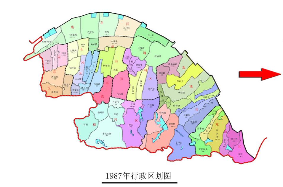 慈溪1987年-2001年行政区划变迁图