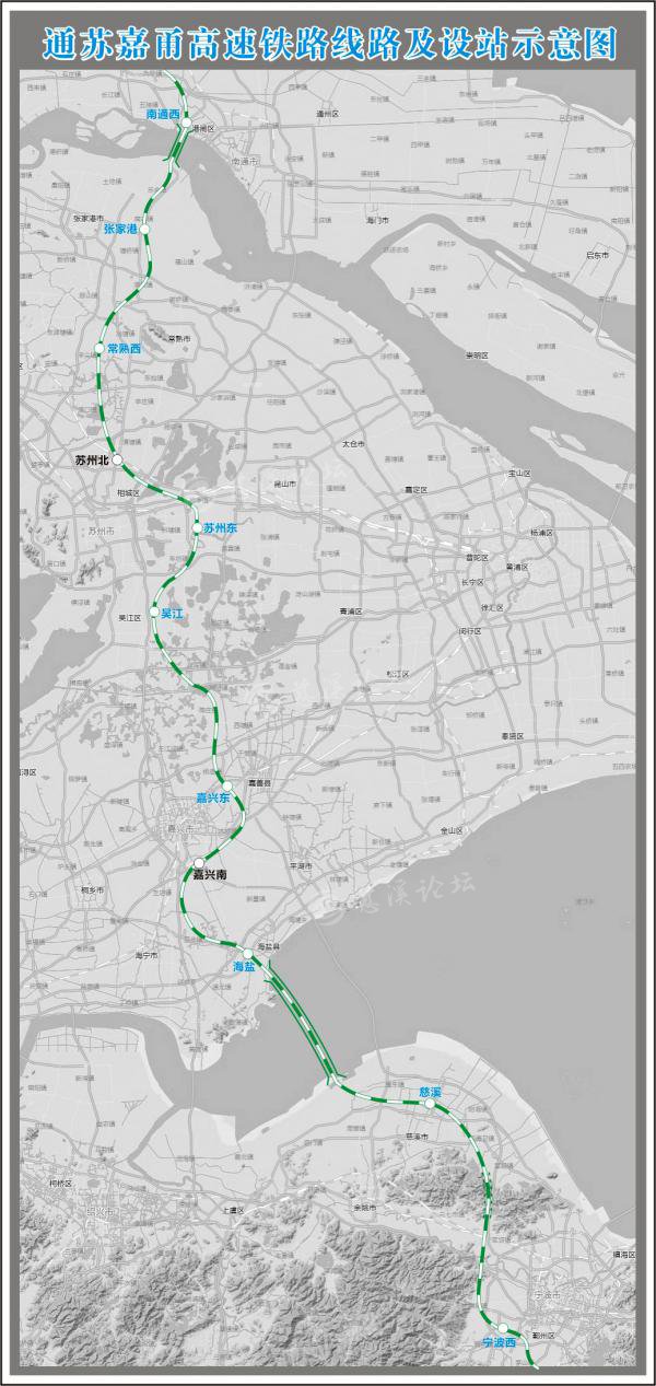 通苏嘉甬高速铁路线路及设站示意图